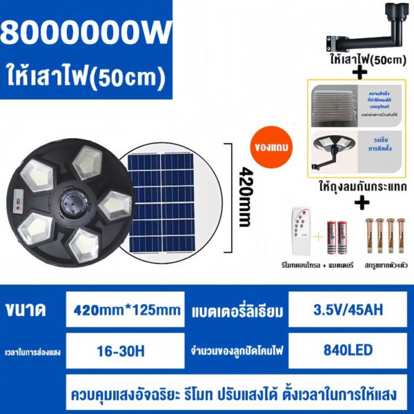 ไฟโซล่าเซลล์ ไฟสนาม UFO ไฟถนนยูเอฟโอ ไฟถนนled กันน้ำ ป้องกันฟ้าผ่า - Image 12